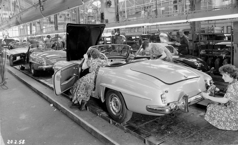 Ручная сборка родстеров Mercedes-Benz в 1958 году 